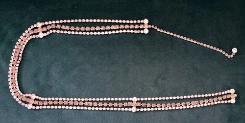 Vintage Costume Jewelry 36" Three-Rows of Rhinestones Silver-Tone Fashion Belt