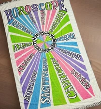 Epic Vintage Cannon Zodiac Mod 70s L Beach towel RARE Retro Astrology Horoscope