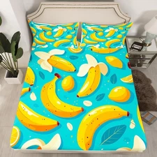 Banana Print Bed Sheets Yellow Banana Fruit Bedding Set,Lemon Food Themed Twi...