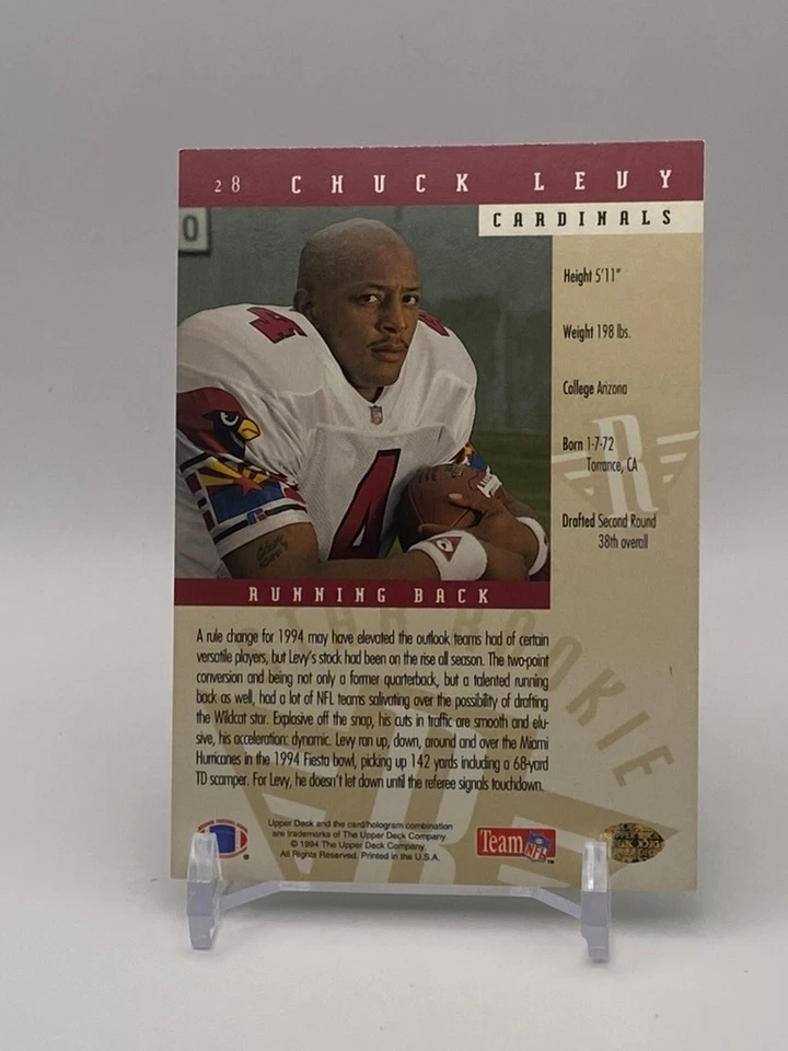 1994 Upper Deck #28 Chuck Levy Arizona Cardinals Rookie - Image 2 of 2