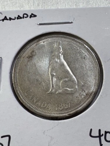 1967 Canada 50 Cents Silver Coin Howling Wolf