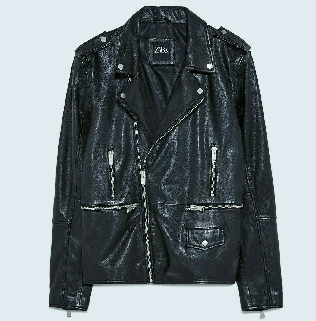 ZARA NEW MAN FW collection BLACK 100percent LEATHER JACKET ZIPS M 5388/401/800 NEW