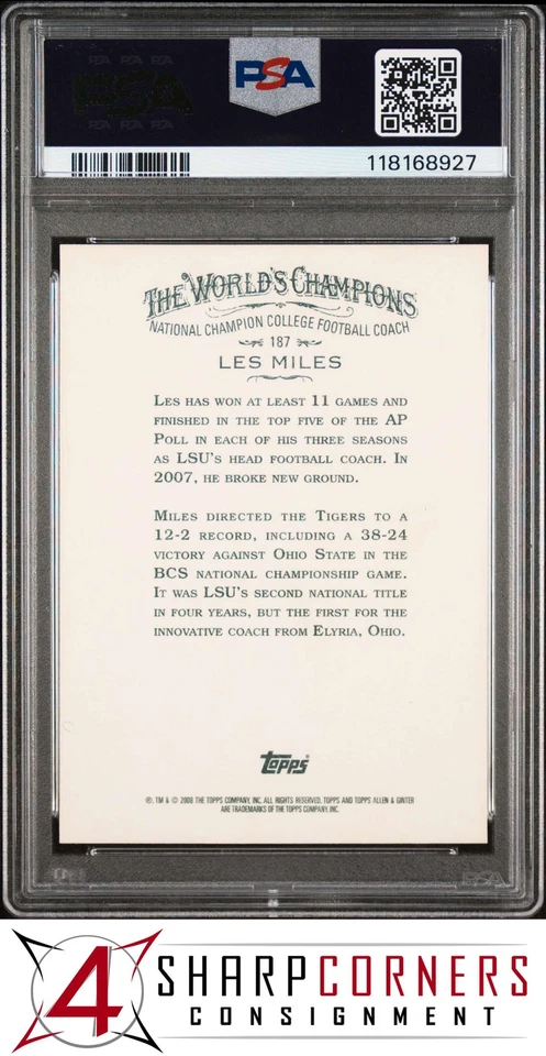 2008 TOPPS ALLEN & GINTER #187 LES MILES PSA 10 DNA AUTO 10 - Image 2 of 3