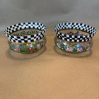 Lot Of 2 MACKENZIE CHILDS Courtly Check Circus Rose Hand Painted Glass Bowl