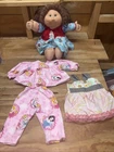 Vintage Cabbage Patch Doll Brown Hair and Eyes 1980's W/2 Extra Outfits