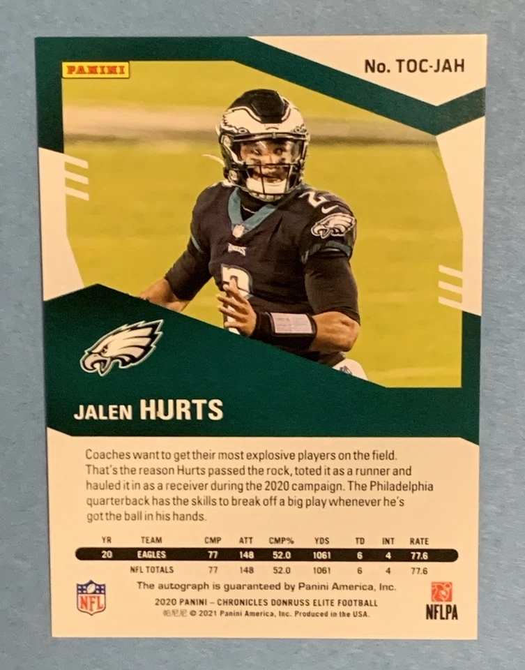 2020 Donruss Elite Turn of the Century Rookie Auto Jalen Hurts 84/99 (NM-MT+) - Image 2 of 4