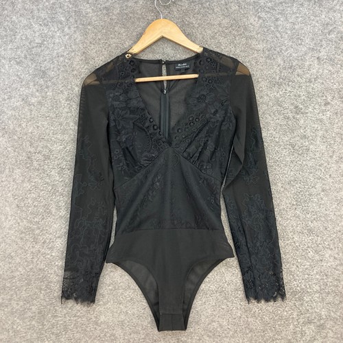 Bardot Womens Bodysuit Size 6 XXS Black Long Sleeve V-Neck Lace 44922