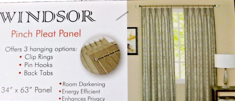Cortinas Windsor, 1 par, lengüeta trasera plisada pellizco, panel 68" de ancho, total x 63" plateadas Foto 2 de 4