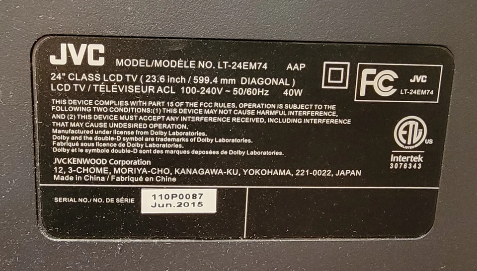 JVC 24” Class LCD TV LT-24EM74 in great condition No Remote - Image 3 of 3