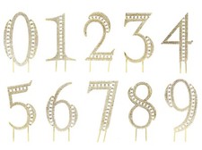 Rhinestone Gold Crystal Covered Number Birthday Anniversary Cake Topper 0-9