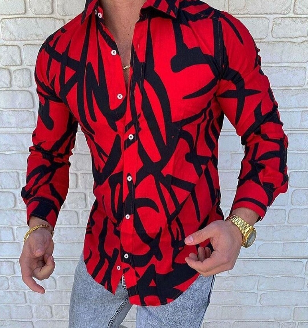 Button Up Shirts Men Baroque Fashion Casual Party Long Sleeve Fancy Dress  Soft T