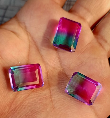 43.75 CT Good Looking Emerald Cut BI-Multicolor Tourmaline Doublet Gemstone 3 P - Picture 3 of 7