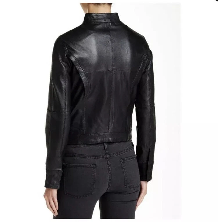 Chaqueta de cuero Members Only Sylvia Moto para mujer talla S negra suave cremallera bolsillo a presión Foto 2 de 4
