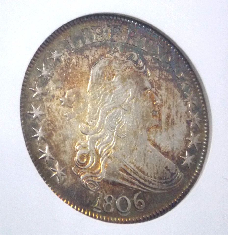 1806 Draped BUST Half Dollar Pointed 6 Stem 50c ANACS EF40 #213 XF *SOAP BOX* - Image 2 of 4