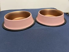 Dog food or water Bowl 24 oz Stainless Steel Top Paw Blush brush metal - 2 PACK