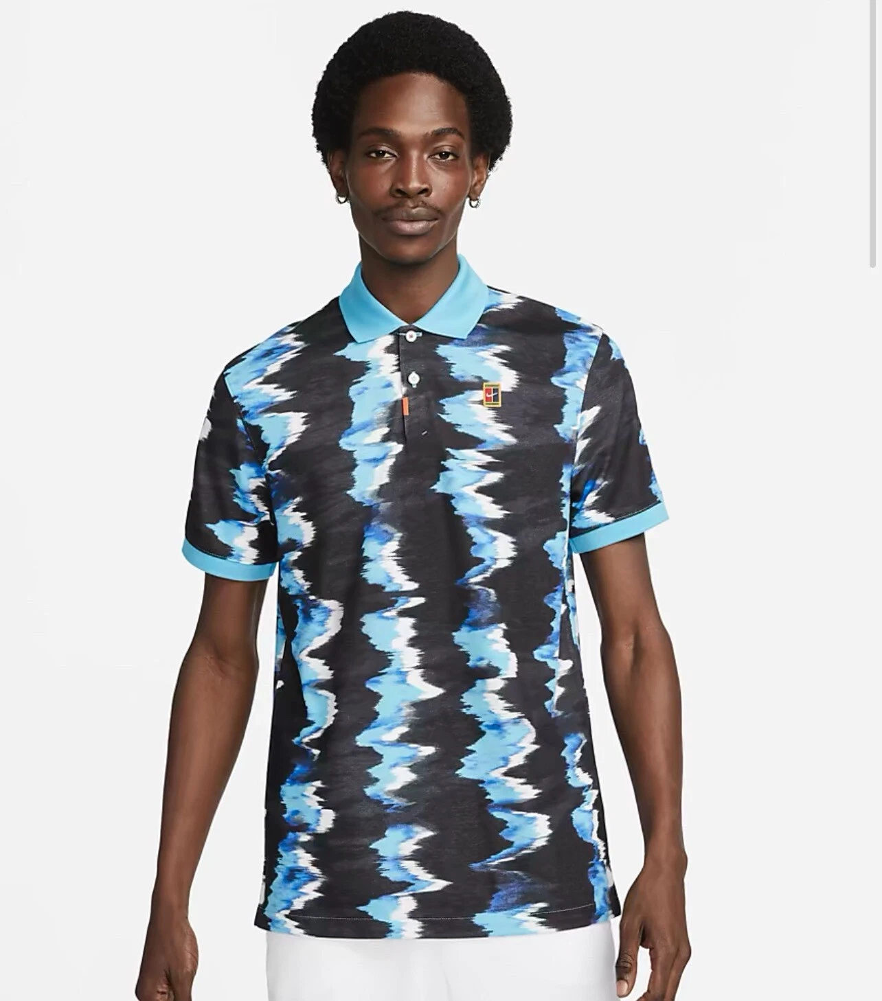 The Nike Court Polo Print Slim-Fit Tennis Polo Baltic Blue Sz M DV8915-416
