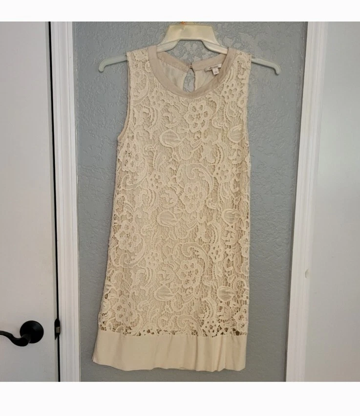 Vestido ELLA MOSS bordado de renda e camurça sintética creme marfim tamanho P - Imagem 2 de 4