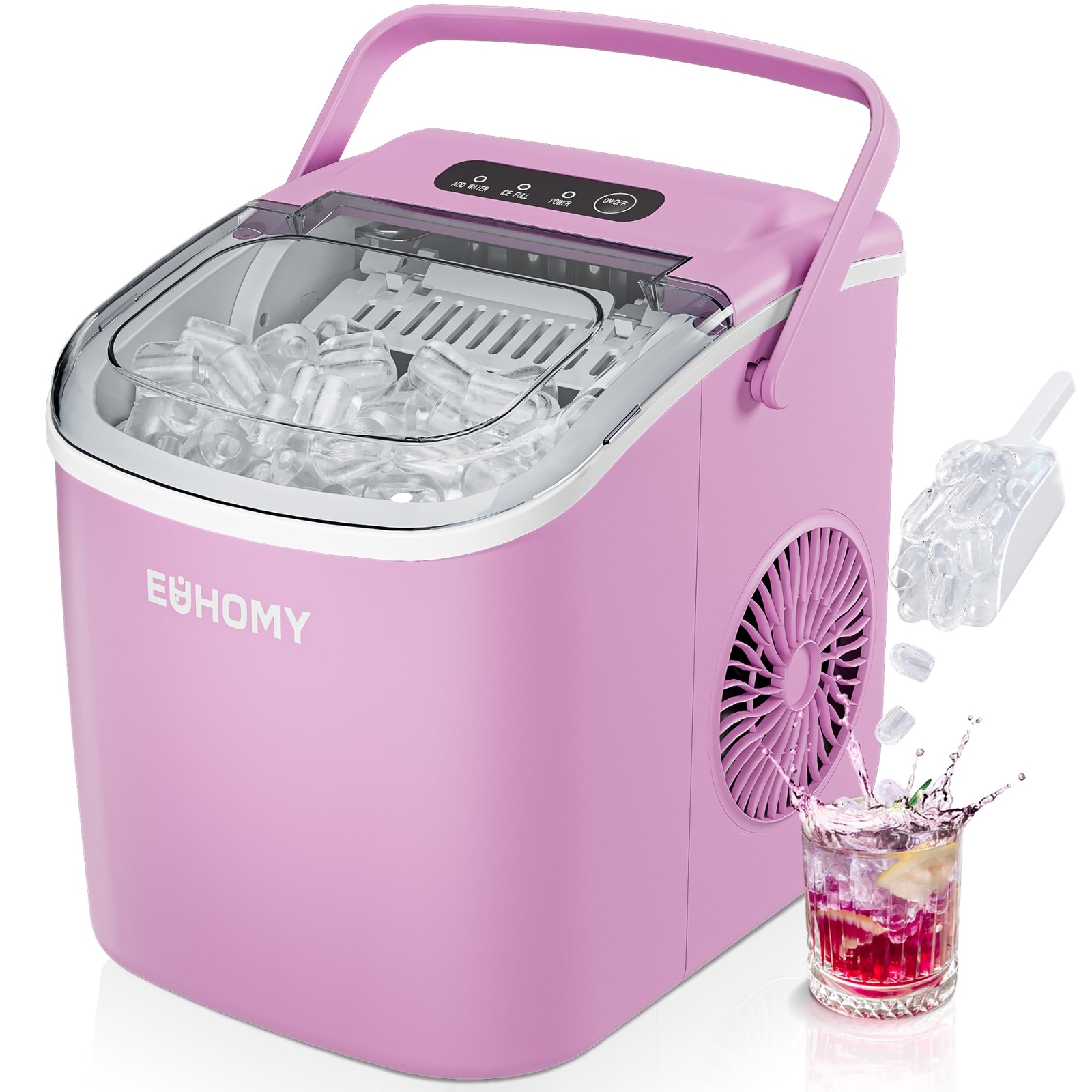 EUHOMY Countertop Ice Maker Machine with Handle, 26lbs Per Day, 9 Ice Cubes R...