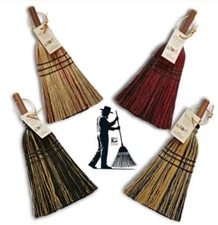 AMISH DELUXE MULTI-COLORED WHISK BROOM - Corn Straw Hand Brush & Handle