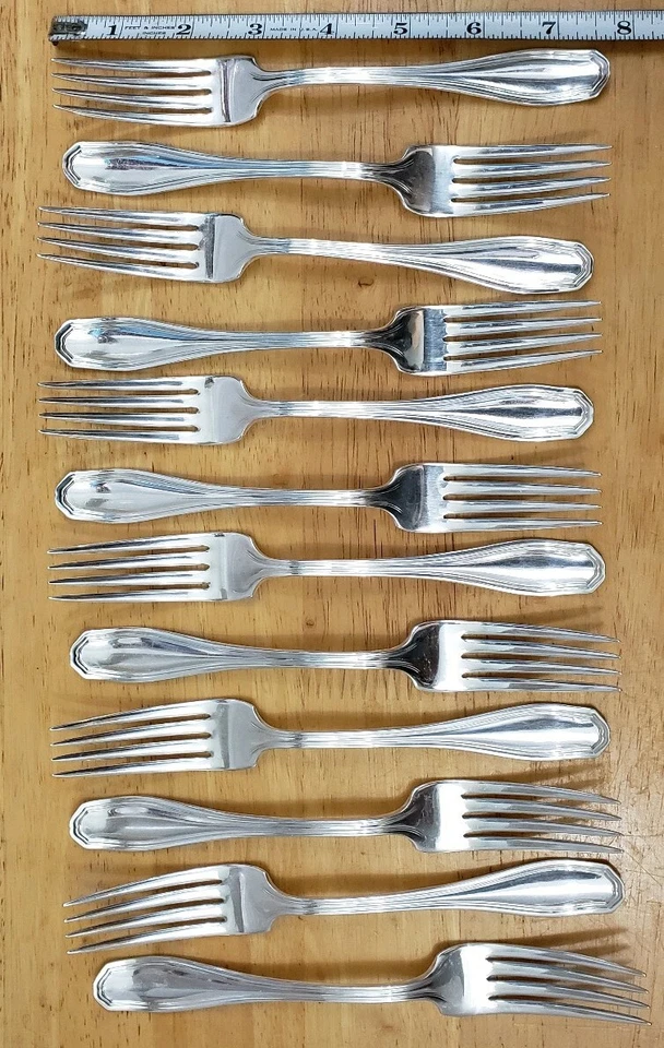12 CLINTON SILVERPLATE ANTIQUE c1919 COMMODORE PATTERN DINNER FORKS 🍽 - Image 2 of 4