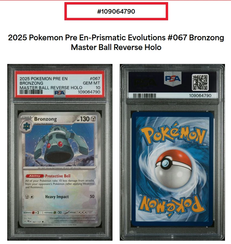 Bronzong Master Ball Pattern 067/131 Prismatic Evolutions Reverse Holo PSA 10 - Image 2 of 4