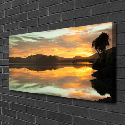 Tableau Déco Moderne Sur Toile 100x50 Cm - Paysage Marin Avec Bateau, Bleu Et Blanc