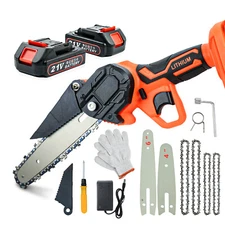 Mini Chainsaw Handheld Cordless Chain Battery Power Wood Cutter w/ 4"& 6" Blades