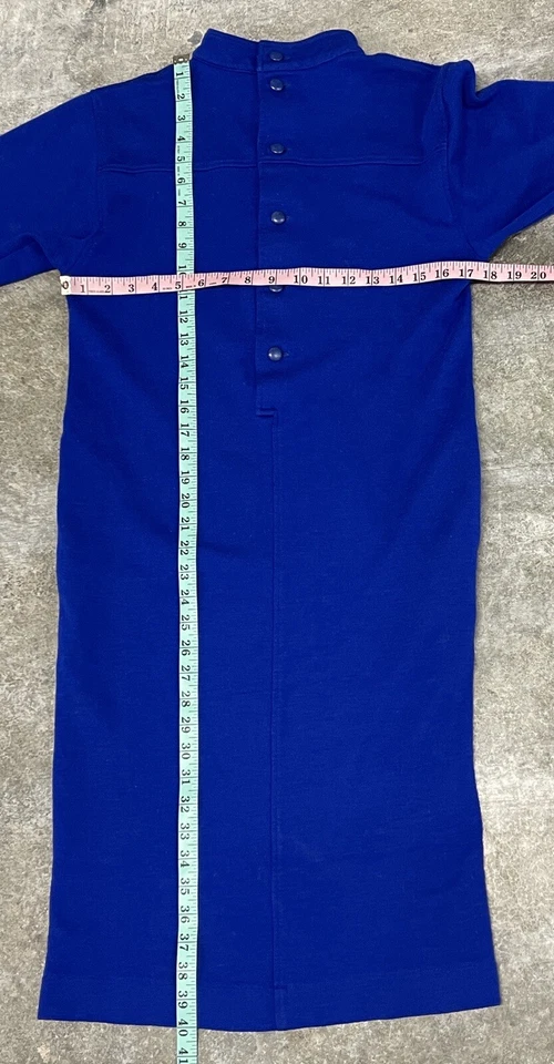 Vestido de Lana Azul Botón Largo Variación Yves Saint Laurent Diseñador París De Colección Foto 3 de 4