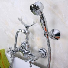Chrome Brass Wall Mount Bathroom Shower Faucet Hand Held Shower Mixer Tap Spray
