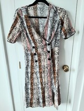 Animal Print Button Up Front Midi Dress Size 10 with front slits