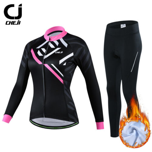 CHEJI Winter Bicycle Clothing Womens Thermal Fleece Cycling Jersey and Pants Set - 第 1/11 張圖片