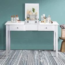 Vanity Table with Flip Top Mirror, Makeup Dressing Table Writing Desk with 2 Dra
