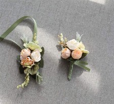 Rose Wedding Wrist Corsage and Boutonniere Set Party Prom Hand Ribbon Flower ...