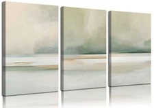 3Pcs Sage Green Canvas Wall Art Modern Neutral Abstract Wall Decor Pictures M...