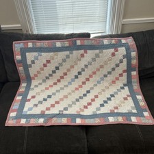 Vintage Hand Stitched Postage Stamp Chain Patchwork Baby Quilt Handmade 36x47