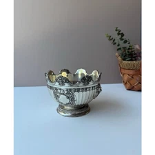 Vintage Silverplate Fluted Bowl | Grape Decor Lion Head Handles | Ornate Small