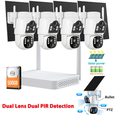 Solar Battery Powered Wireless WiFi Home Security Camera System Outdoor Dual Len