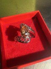 925 STERLING SILVER Champagne Cubic Zirconia Sz 9 Cocktail Ring