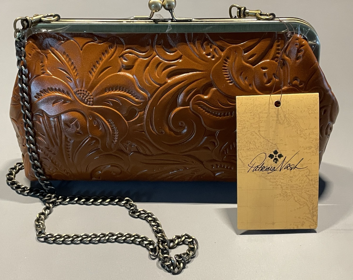 PATRICIA NASH POTENAZ BROWN LEATHER KISS LOCK TOOLED FRAME  display picture 1