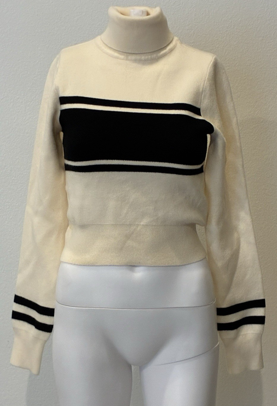 Forever 21 Womens Striped Turtleneck Sweater Sz S Ivory Black Capsule Minimalist