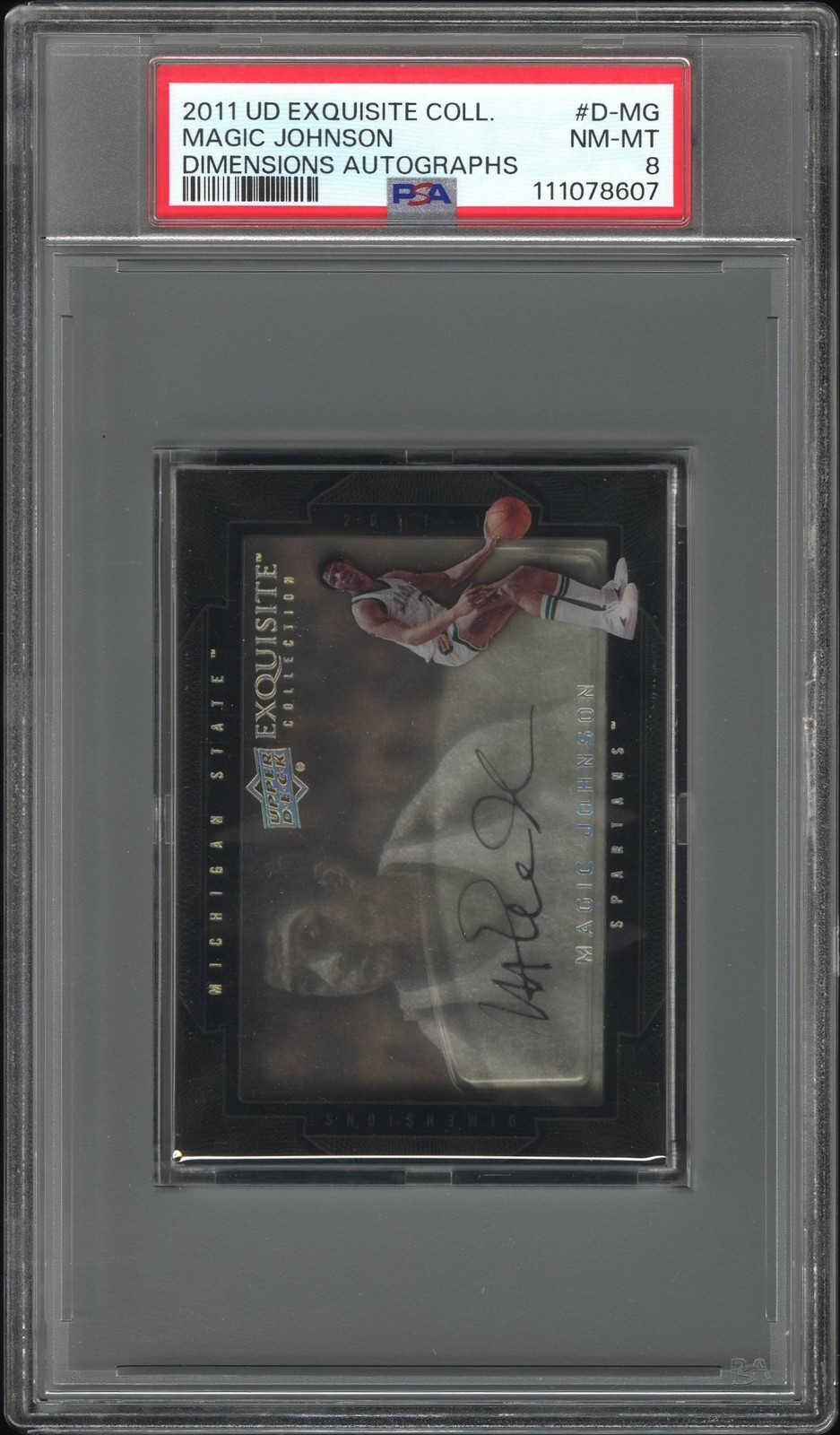 2011 UD EXQUISITE COLL DIMENSIONS AUTO #D-MG MAGIC JOHNSON PSA 8 AUTO