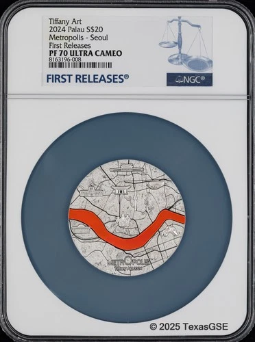 2024 Palau Silver 3oz $20 Tiffany Art Metro Seoul NGC PF70 First Release