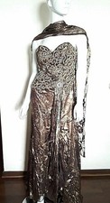 New Terani Couture Strapless Rhinestone Gown Golden Bronze Party Prom Dress sz 6