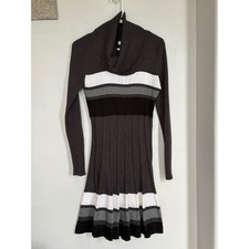 Calvin Klein Womens Cowl Neck Ribbed Knit Striped Sweater Dress Gray Black L