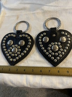 Vintage Western Saddle Leather Brass Studded Horse Harness Heart Pair