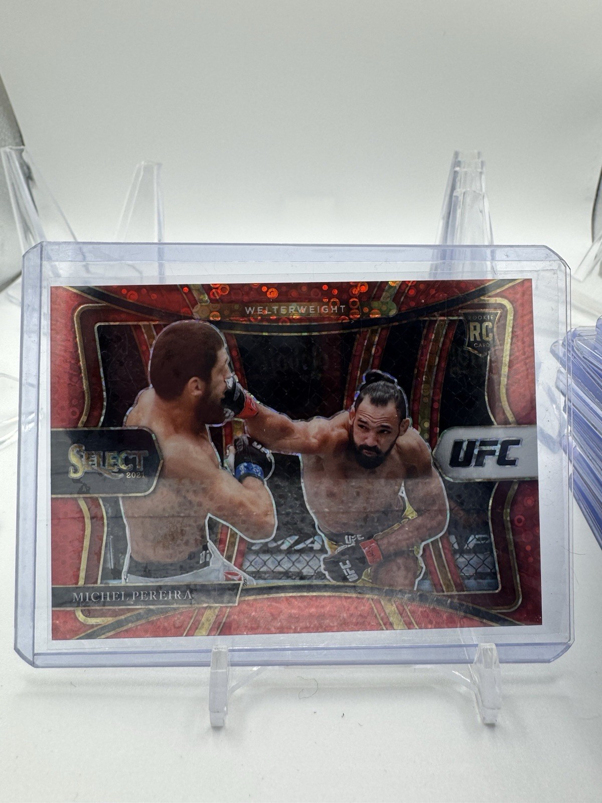 2021 Panini Select UFC Michel Pereira Red Disco Prizm Rookie Premier Level /199
