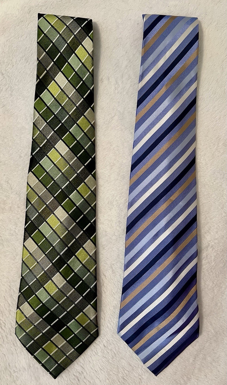 Set Of 2 Geoffrey Beene Men's Silk Ties Blue And Green Designer Geometric