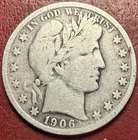 1906-S Barber Silver Half Dollar. Free Shipping