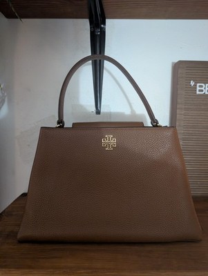 Tory Burch Britten Pebbled Leather Mini Satchel Crossbody in Moose 