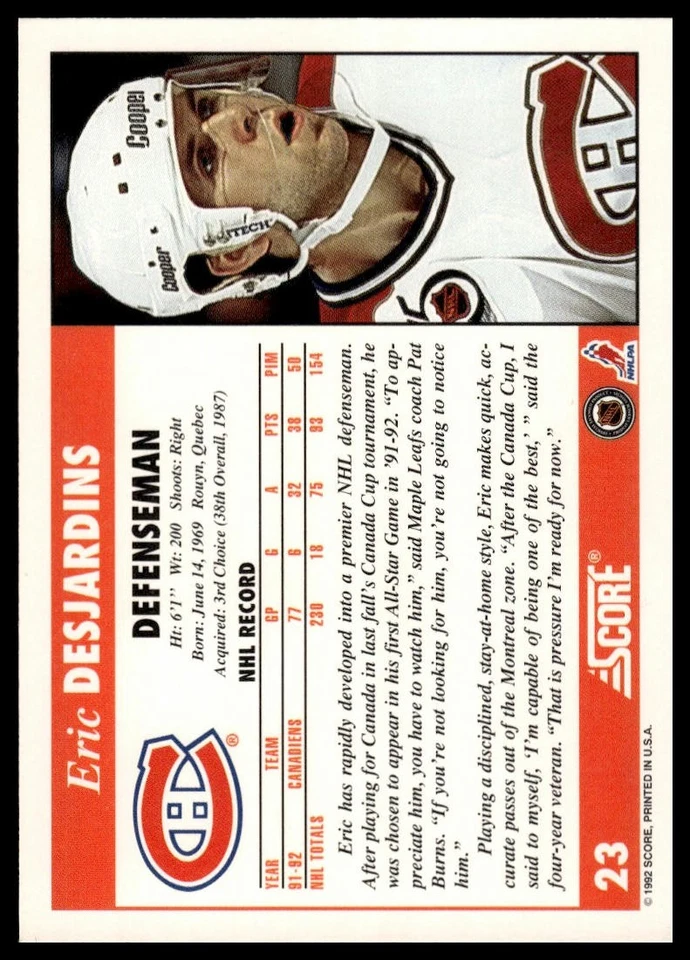 1992-93 Score #23 Eric Desjardins - Image 2 of 2